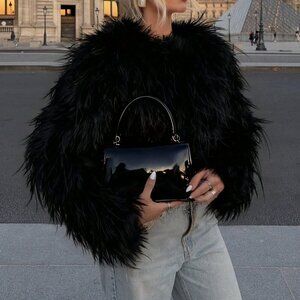 Black Casual Women's Crew Neck Coat